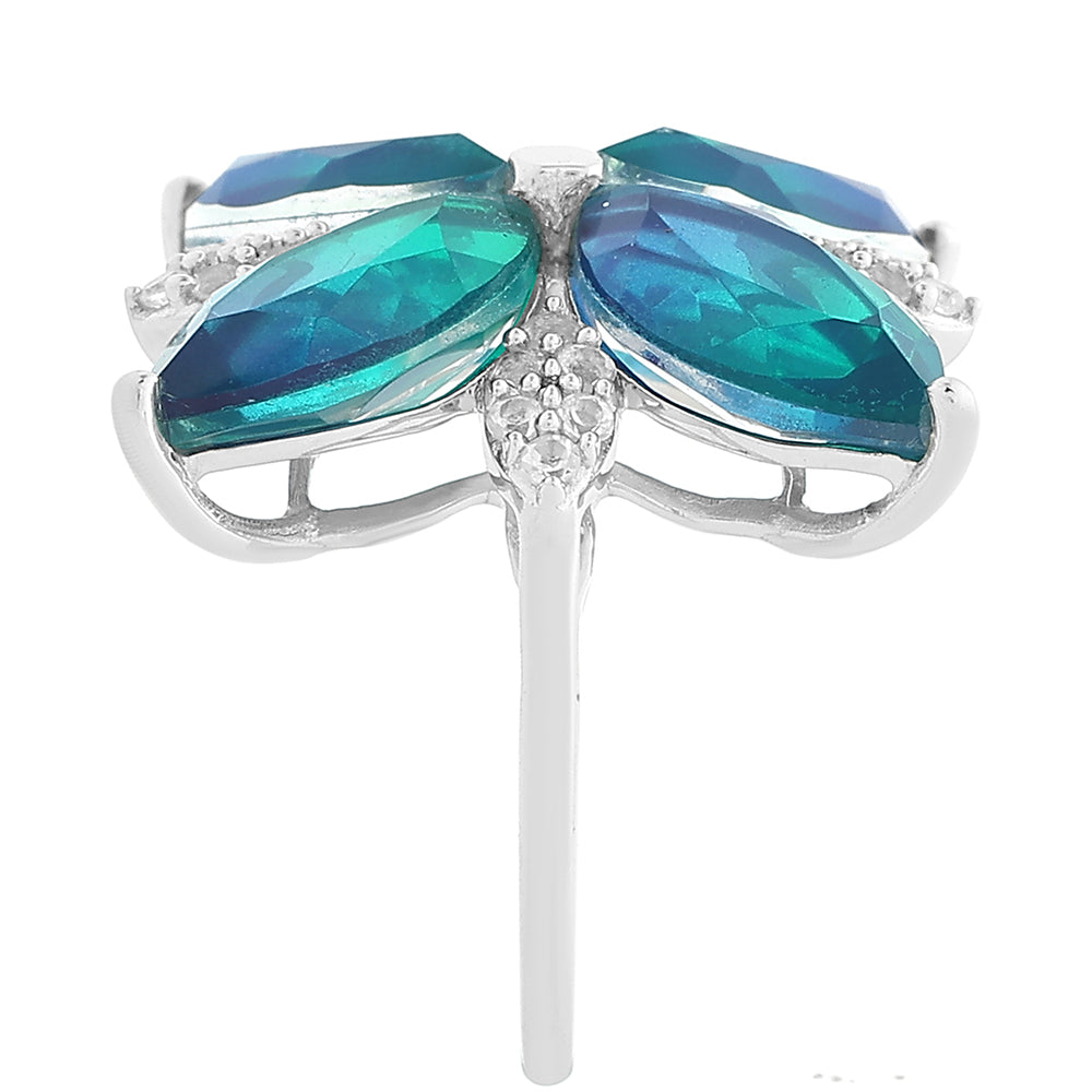 Anel de Prata com Quartzo Pavão e Topázio Branco  Contraste: Cabeca de Veado (800) 4 