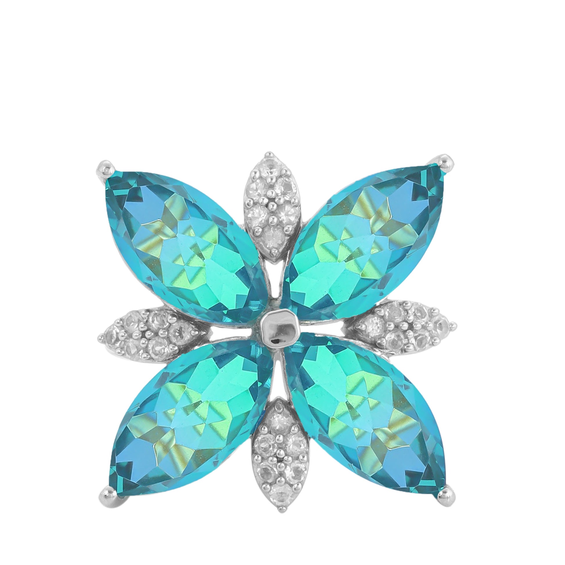 Anel de Prata com Quartzo Pavão e Topázio Branco  Contraste: Cabeca de Veado (800) 8 