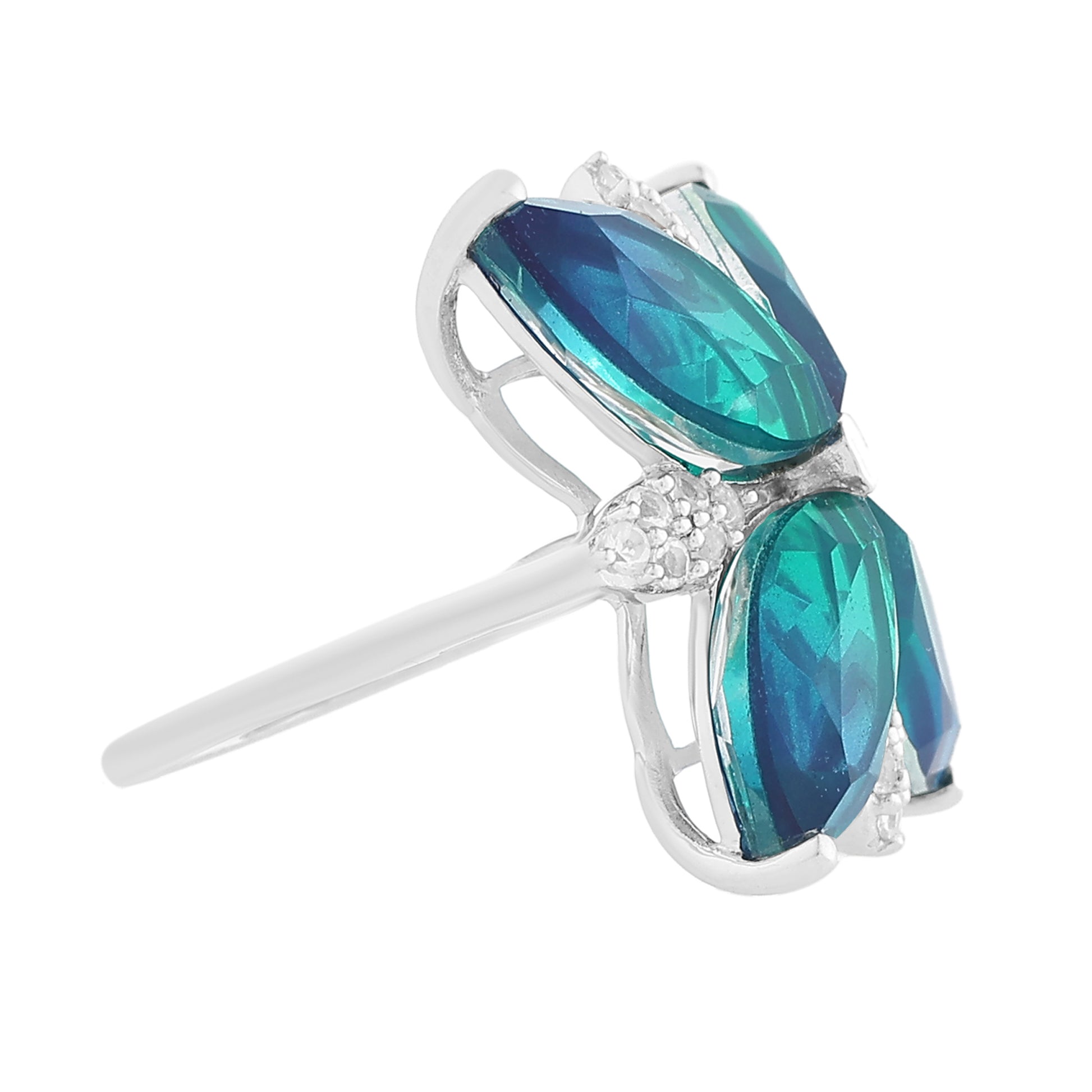 Anel de Prata com Quartzo Pavão e Topázio Branco  Contraste: Cabeca de Veado (800) 5 