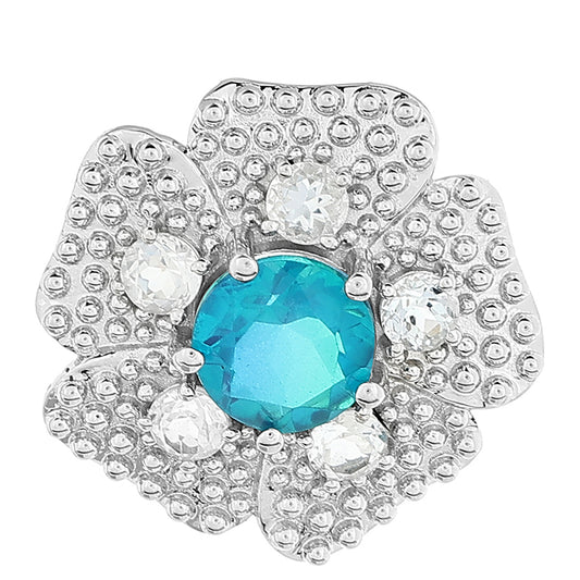 Pendente de Prata com Quartzo Pavão e Topázio Branco  Contraste: Cabeca de Veado (800)