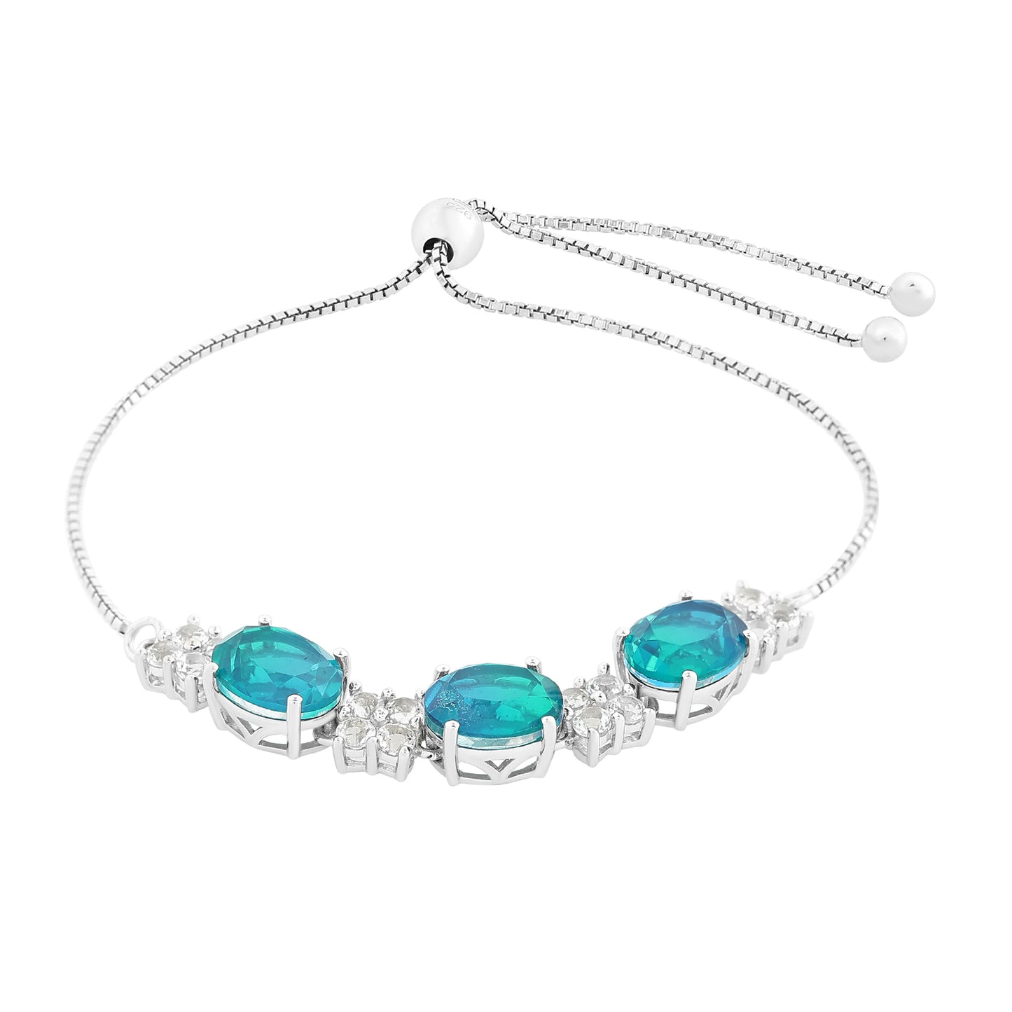 Pulseira de Prata com Quartzo Pavão e Topázio Branco  Contraste: Cabeca de Veado (800)