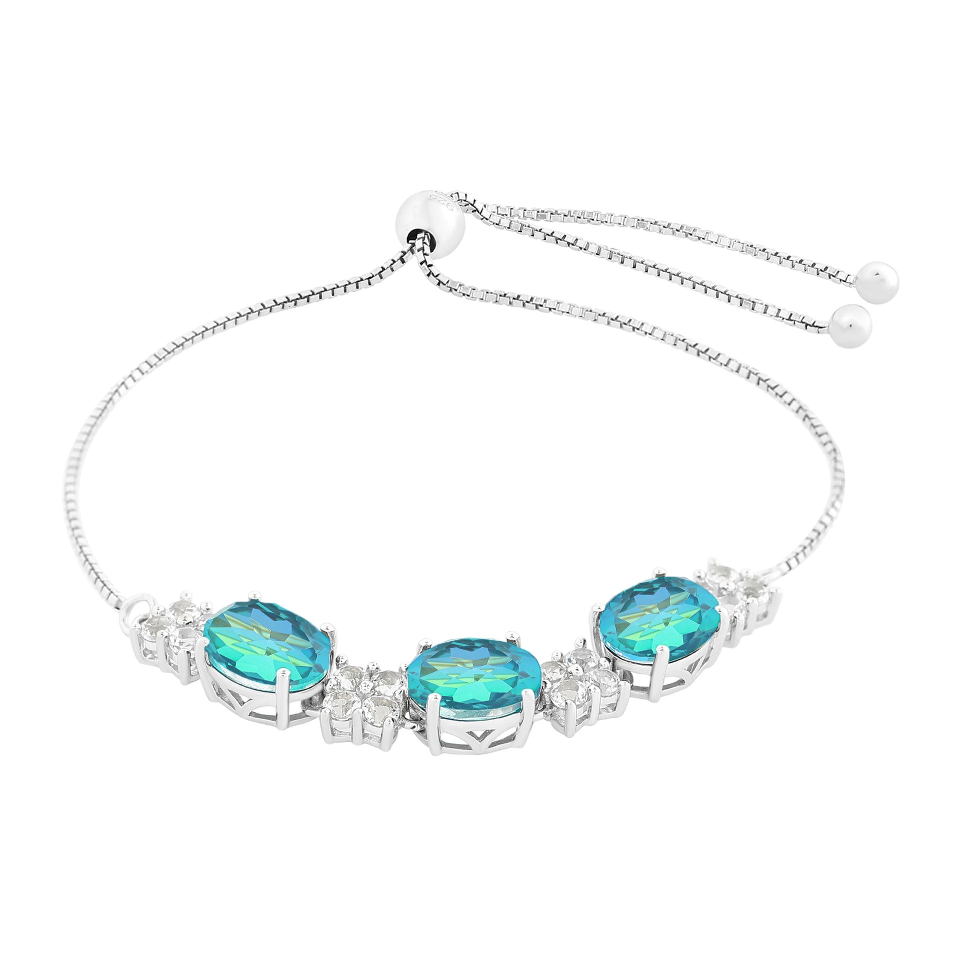 Pulseira de Prata com Quartzo Pavão e Topázio Branco  Contraste: Cabeca de Veado (800) 4 