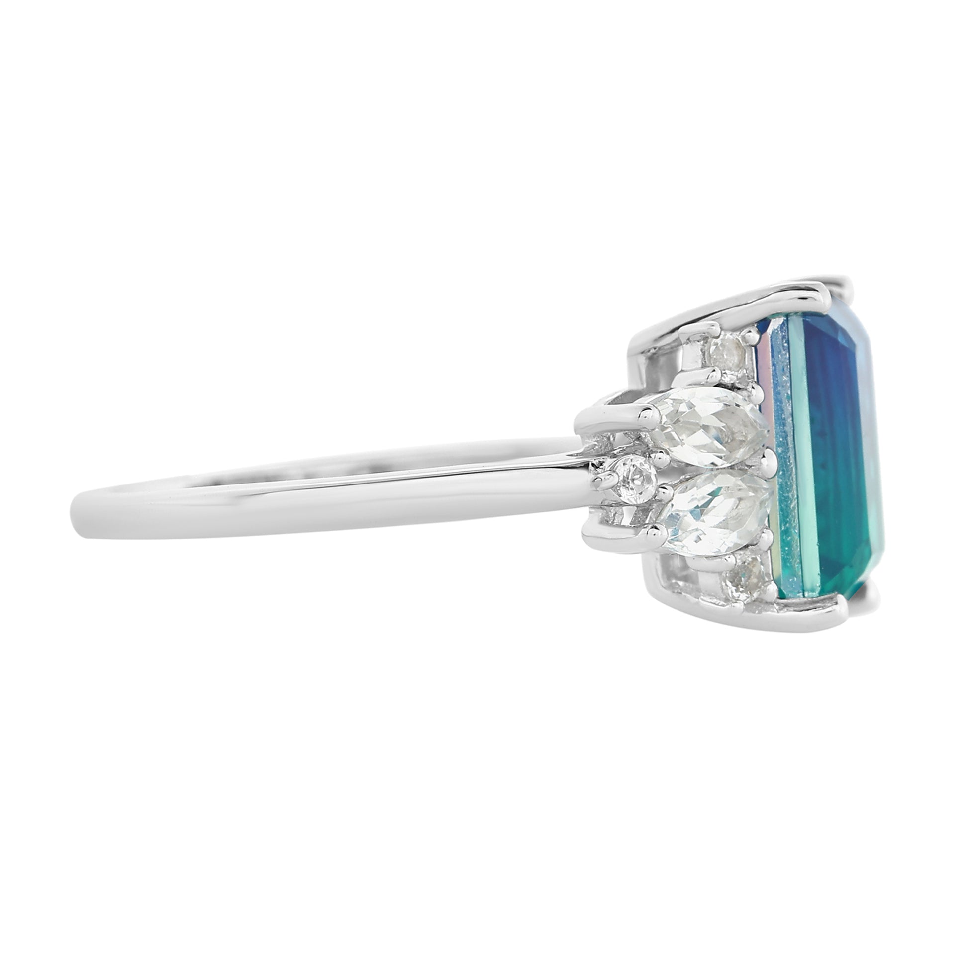 Anel de Prata com Quartzo Pavão e Topázio Branco 5 