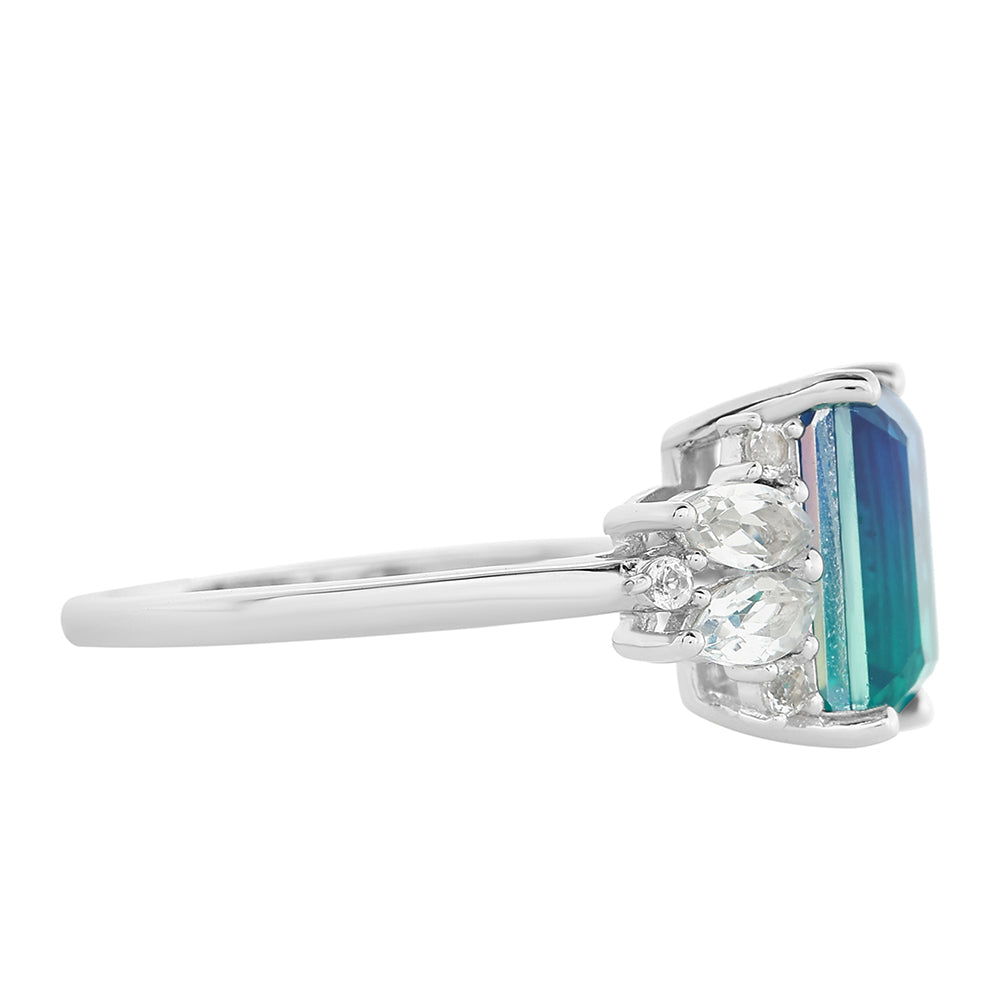 Anel de Prata com Quartzo Pavão e Topázio Branco 2 