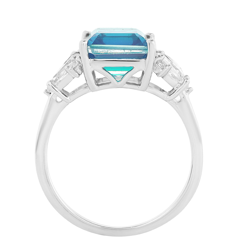 Anel de Prata com Quartzo Pavão e Topázio Branco