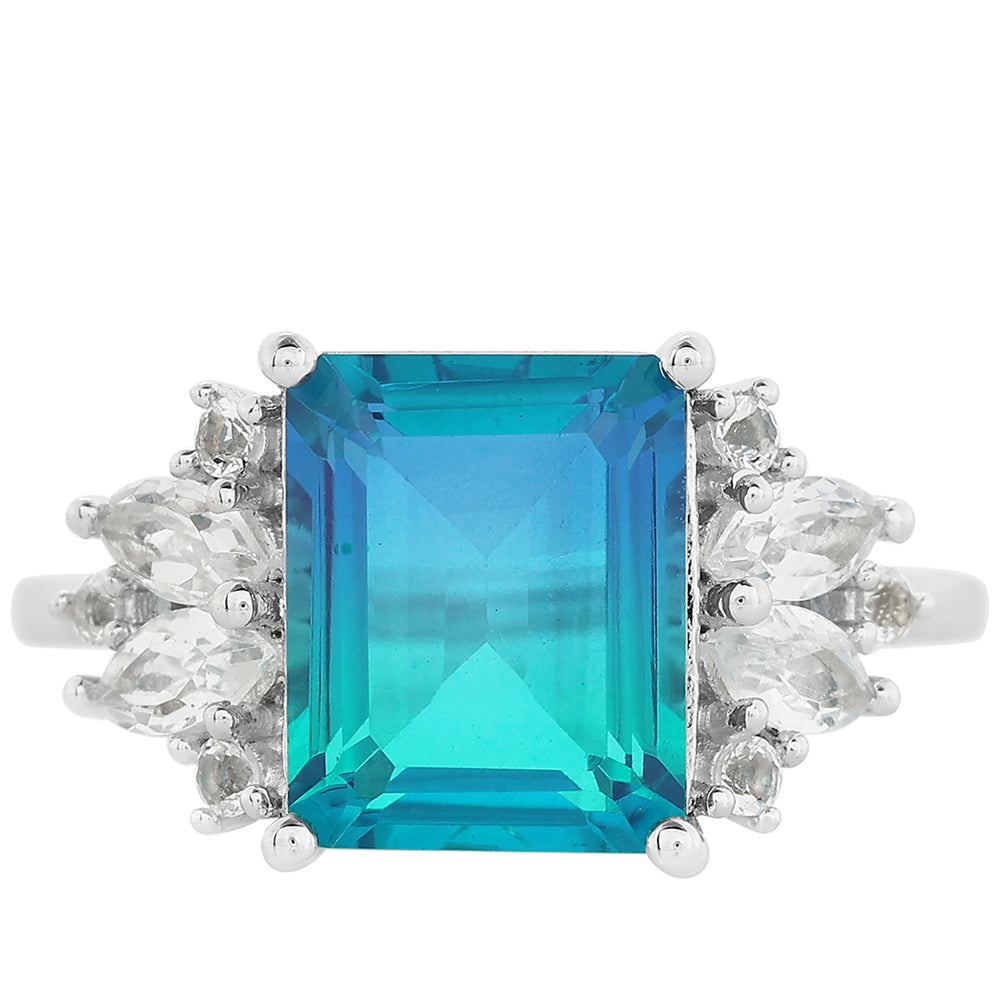 Anel de Prata com Quartzo Pavão e Topázio Branco 1 