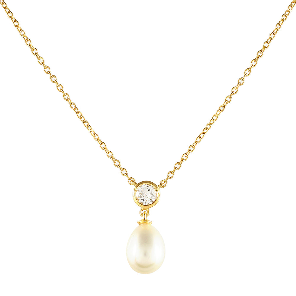 Colar de Prata com Banho de Ouro com Pérola Cultivada de Baroque e Topázio Branco  Contraste: Cabeca de Veado (800)