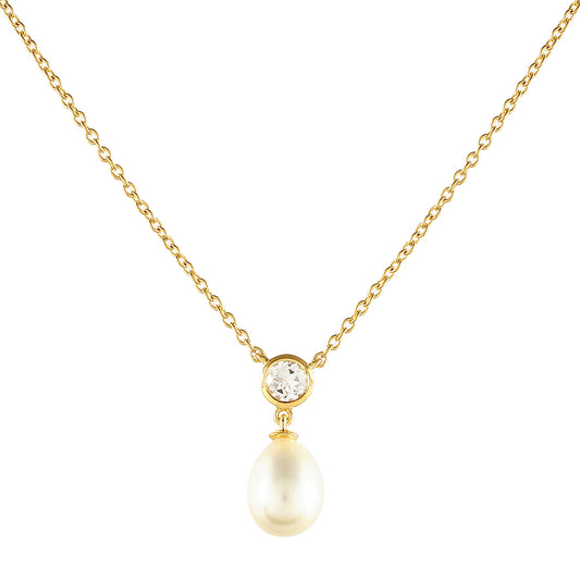 Colar de Prata com Banho de Ouro com Pérola Cultivada de Baroque e Topázio Branco  Contraste: Cabeca de Veado (800)