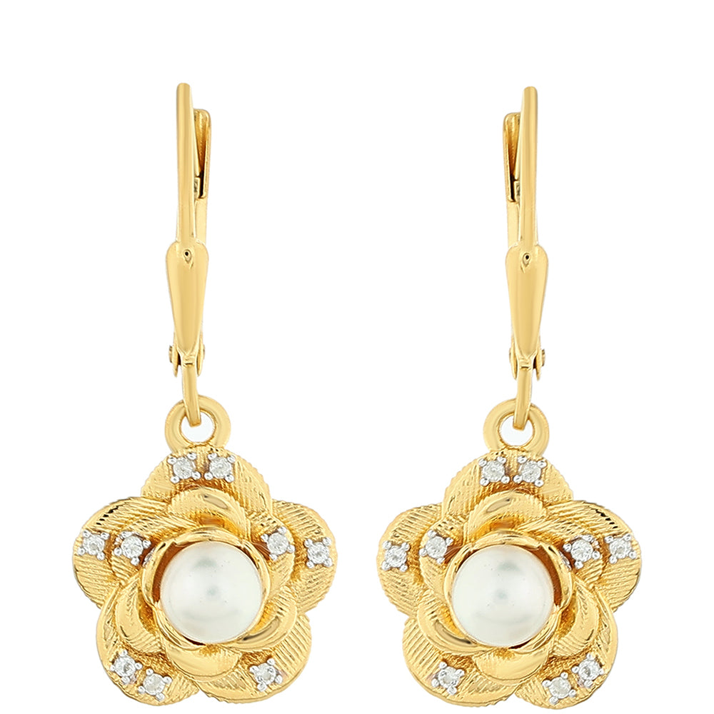 Brincos de Prata com Banho de Ouro com Pérola Cultivada de Baroque e Topázio Branco