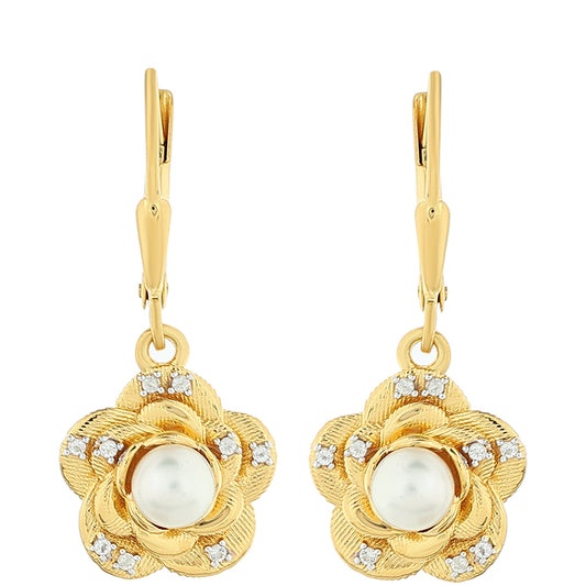 Brincos de Prata com Banho de Ouro com Pérola Cultivada de Baroque e Topázio Branco