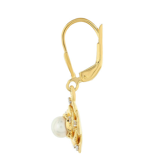 Brincos de Prata com Banho de Ouro com Pérola Cultivada de Baroque e Topázio Branco