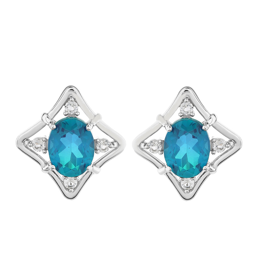 Brincos de Prata com Quartzo Pavão e Topázio Branco 1 