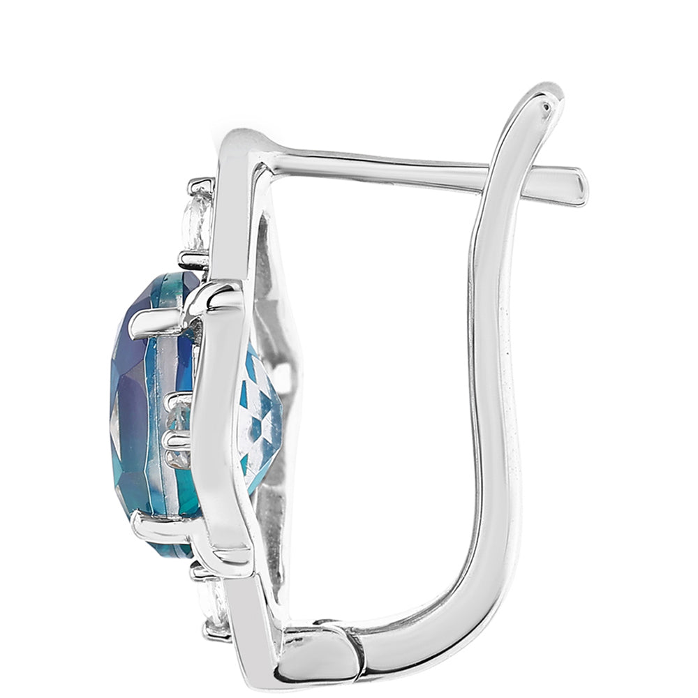 Brincos de Prata com Quartzo Pavão e Topázio Branco