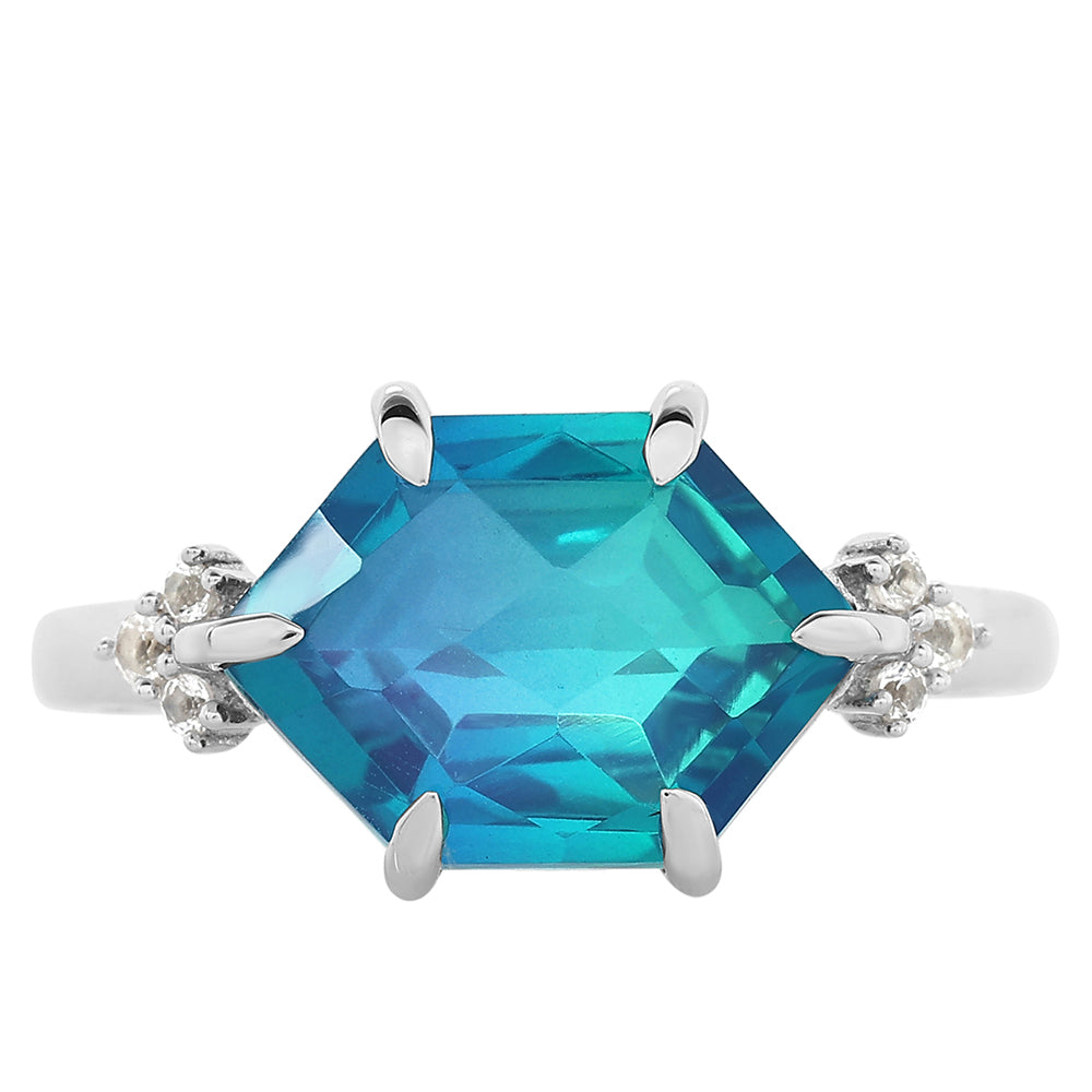 Anel de Prata com Quartzo Pavão e Topázio Branco