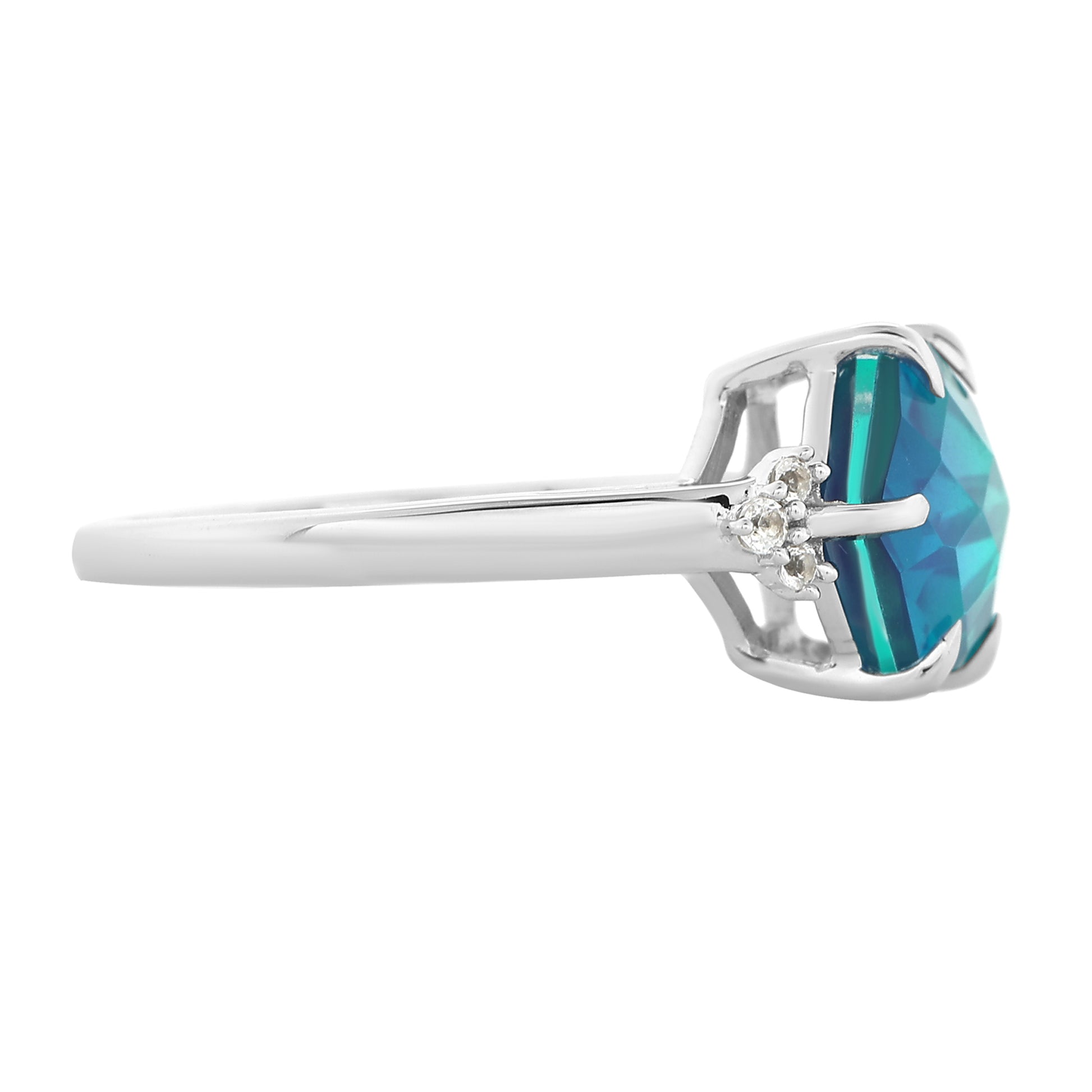 Anel de Prata com Quartzo Pavão e Topázio Branco 5 