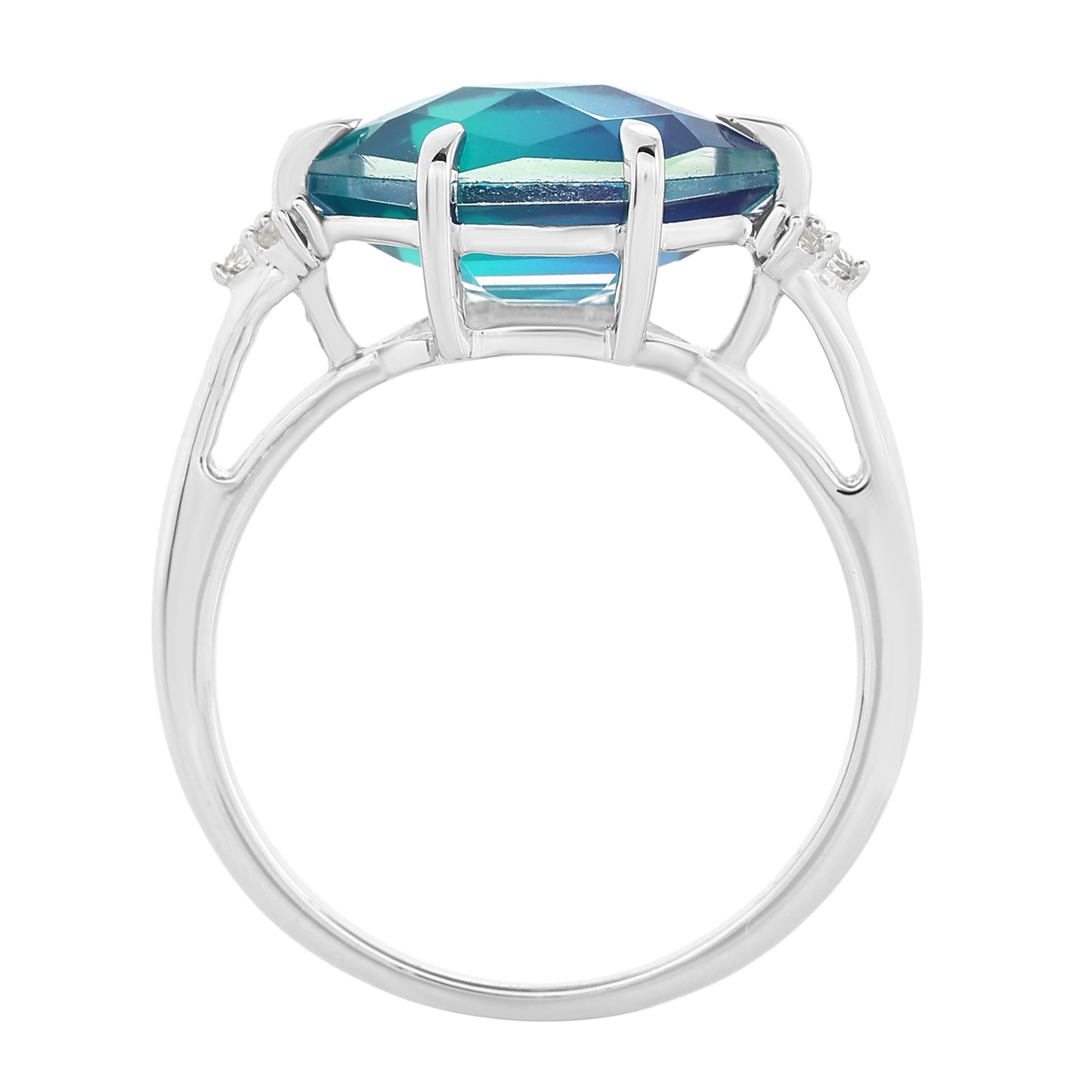 Anel de Prata com Quartzo Pavão e Topázio Branco