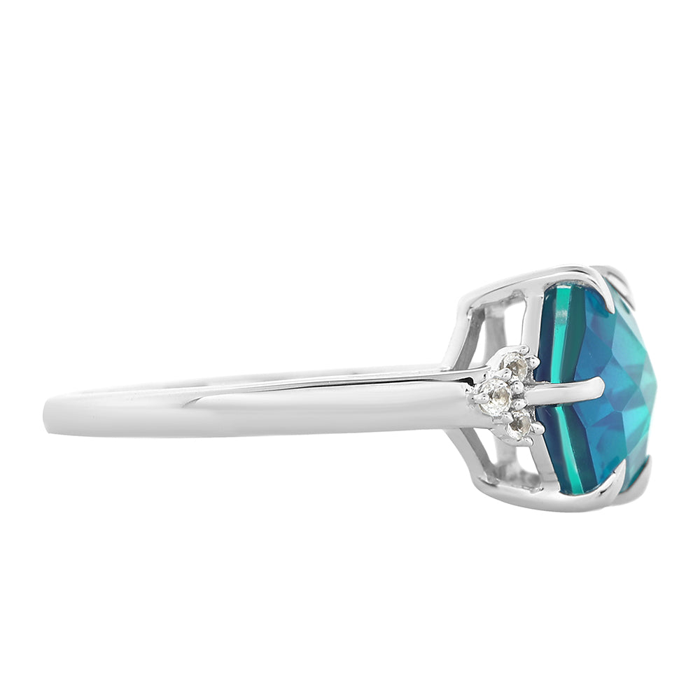 Anel de Prata com Quartzo Pavão e Topázio Branco 2 