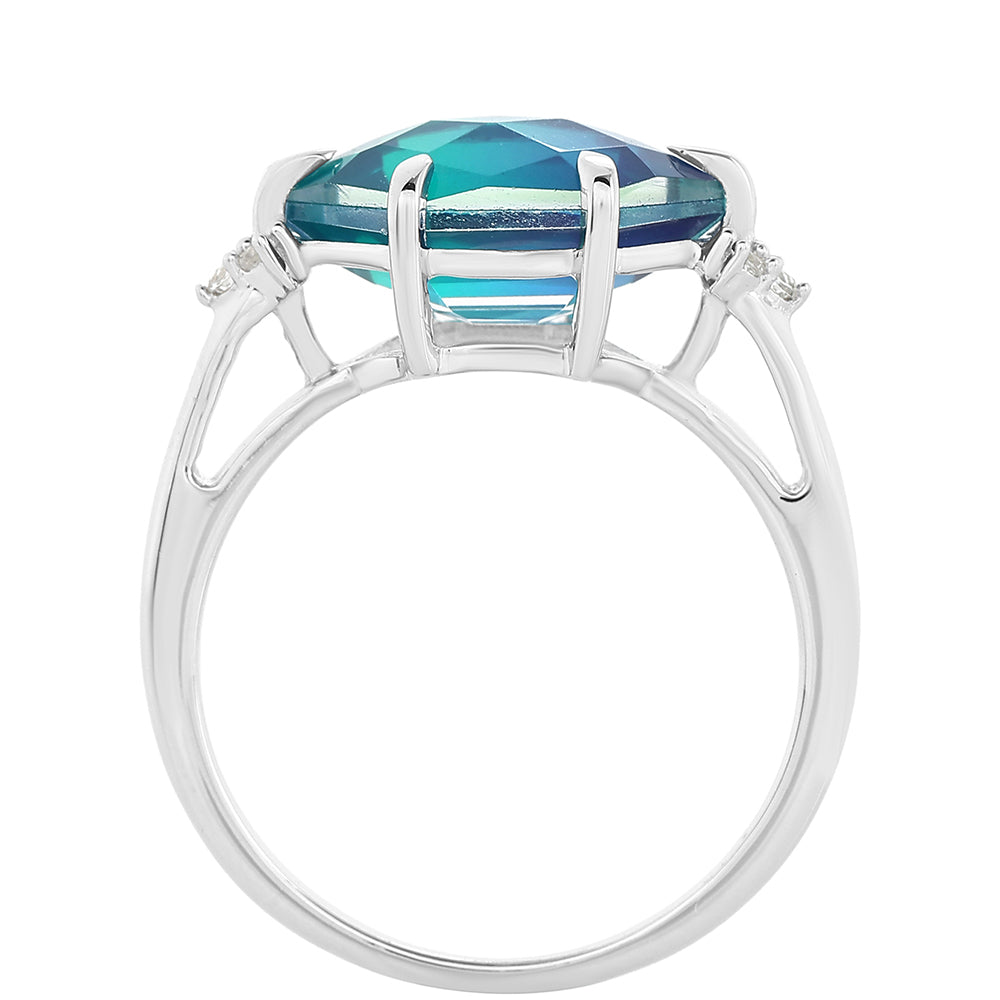 Anel de Prata com Quartzo Pavão e Topázio Branco 3 