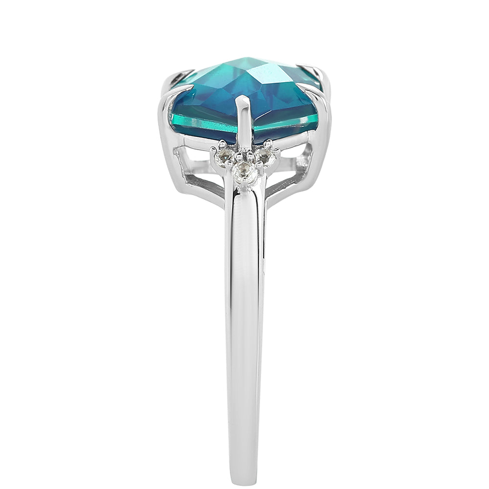 Anel de Prata com Quartzo Pavão e Topázio Branco 4 