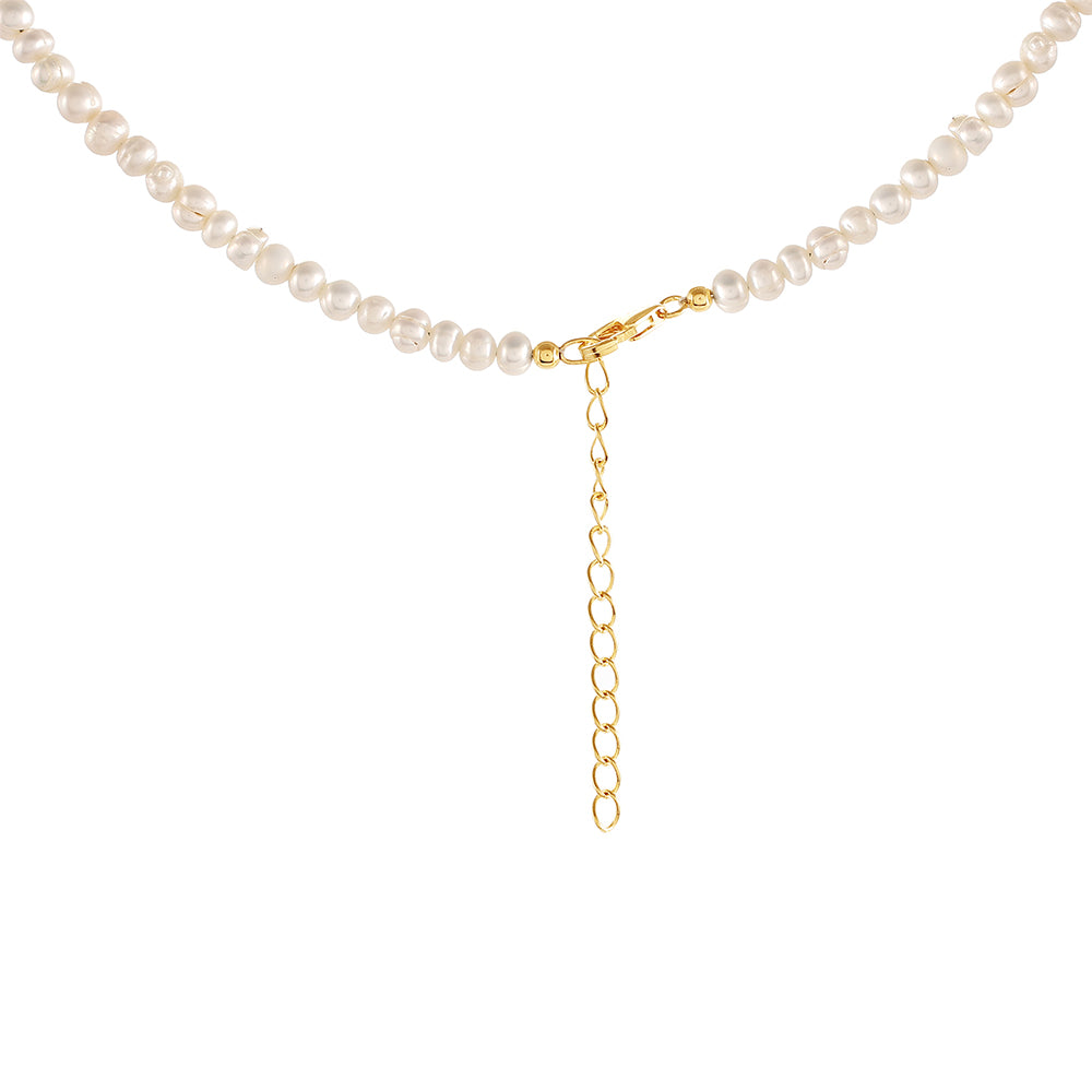 Conjunto de Prata com Banho de Ouro com Pérola Cultivada de Baroque ( Colar+Brincos )  Contraste: Cabeca de Veado (800) 3 