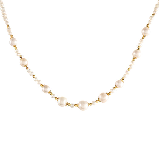 Conjunto de Prata com Banho de Ouro com Pérola Cultivada de Baroque ( Colar+Brincos )  Contraste: Cabeca de Veado (800)