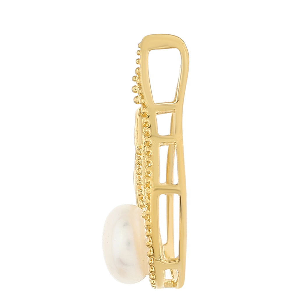 Pendente de Prata com Banho de Ouro com Pérola Cultivada de Baroque e Topázio Branco