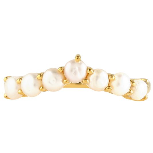 Anel de Prata com Banho de Ouro com Pérola Cultivada de Baroque