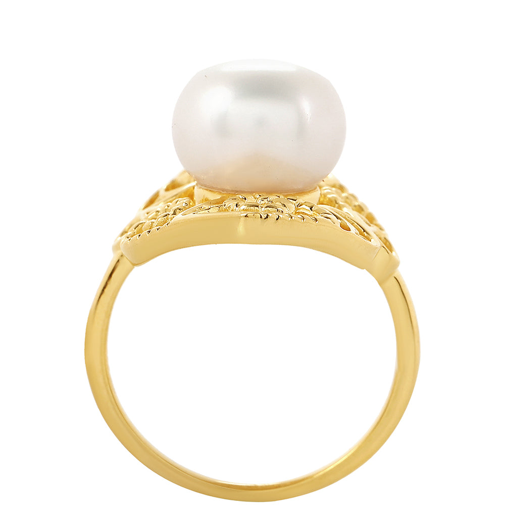 Anel de Prata com Banho de Ouro com Pérola Cultivada de Baroque  Contraste: Cabeca de Veado (800) 3 