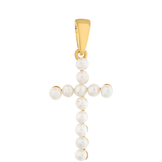 Cruz Pendente de Prata com Banho de Ouro com Pérola Cultivada de Baroque
