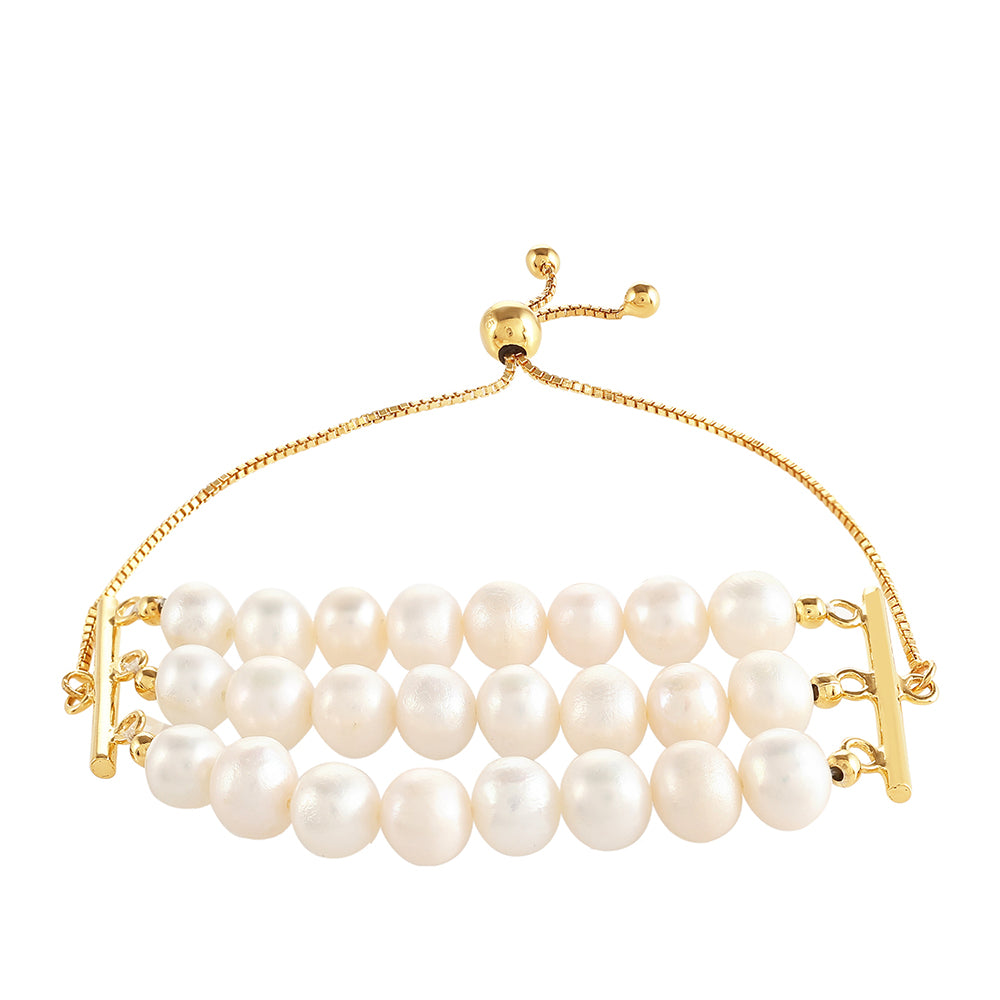 Pulseira de Prata com Banho de Ouro com Pérola Cultivada de Baroque