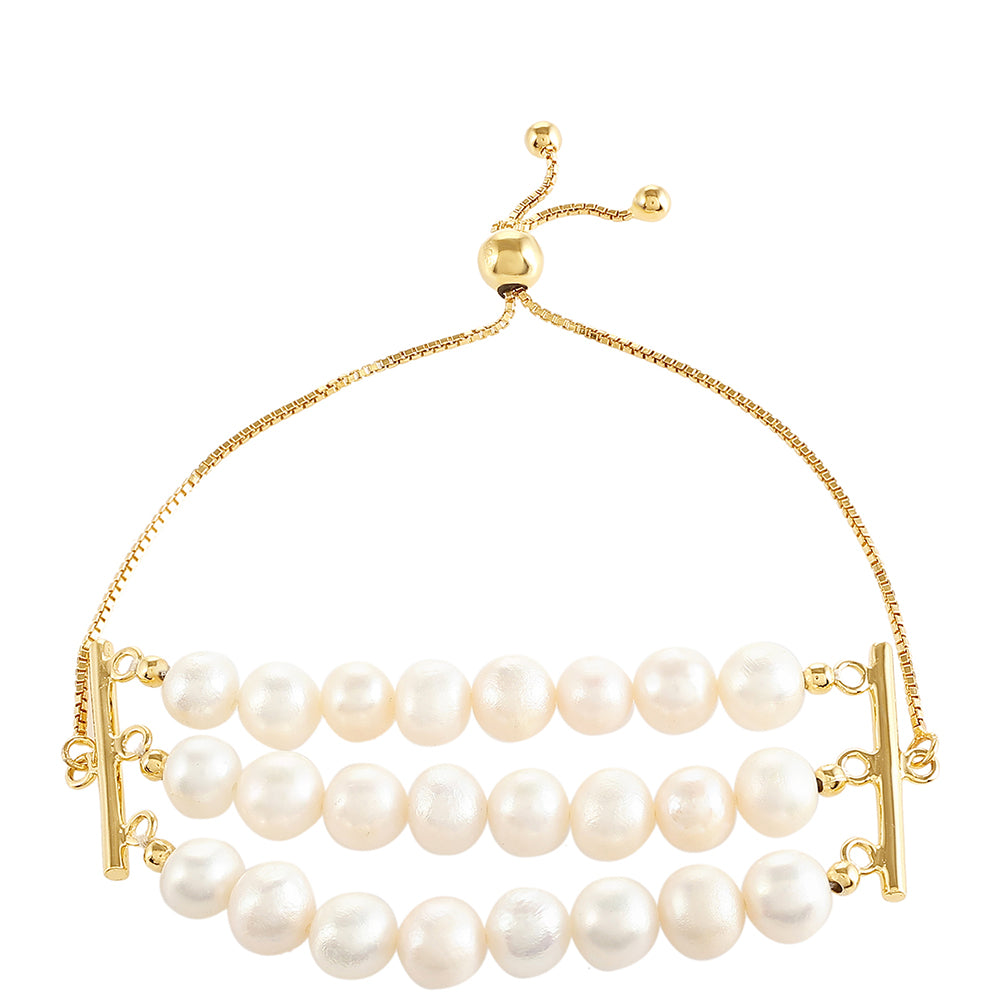 Pulseira de Prata com Banho de Ouro com Pérola Cultivada de Baroque 2 