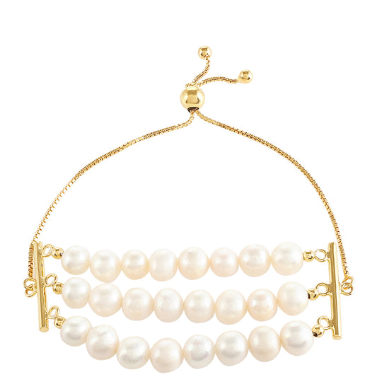 Pulseira de Prata com Banho de Ouro com Pérola Cultivada de Baroque