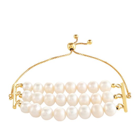 Pulseira de Prata com Banho de Ouro com Pérola Cultivada de Baroque
