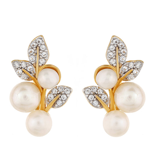 Brincos de Prata com Banho de Ouro com Pérola Cultivada de Baroque e Topázio Branco