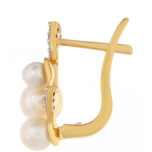 Brincos de Prata com Banho de Ouro com Pérola Cultivada de Baroque e Topázio Branco