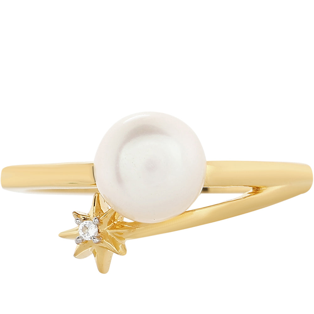 Anel de Prata com Banho de Ouro com Pérola Cultivada de Baroque e Topázio Branco