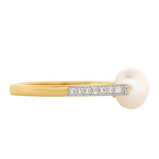Anel de Prata com Banho de Ouro com Pérola Cultivada de Baroque e Topázio Branco