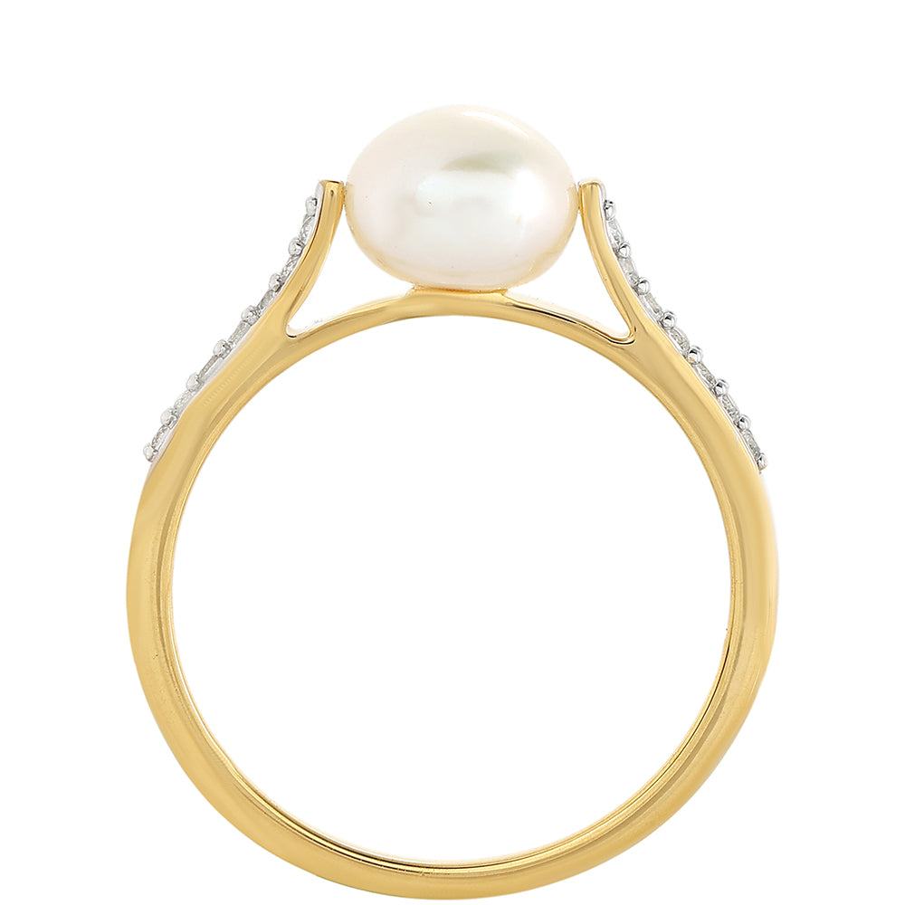Anel de Prata com Banho de Ouro com Pérola Cultivada de Baroque e Topázio Branco 3 