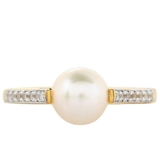 Anel de Prata com Banho de Ouro com Pérola Cultivada de Baroque e Topázio Branco