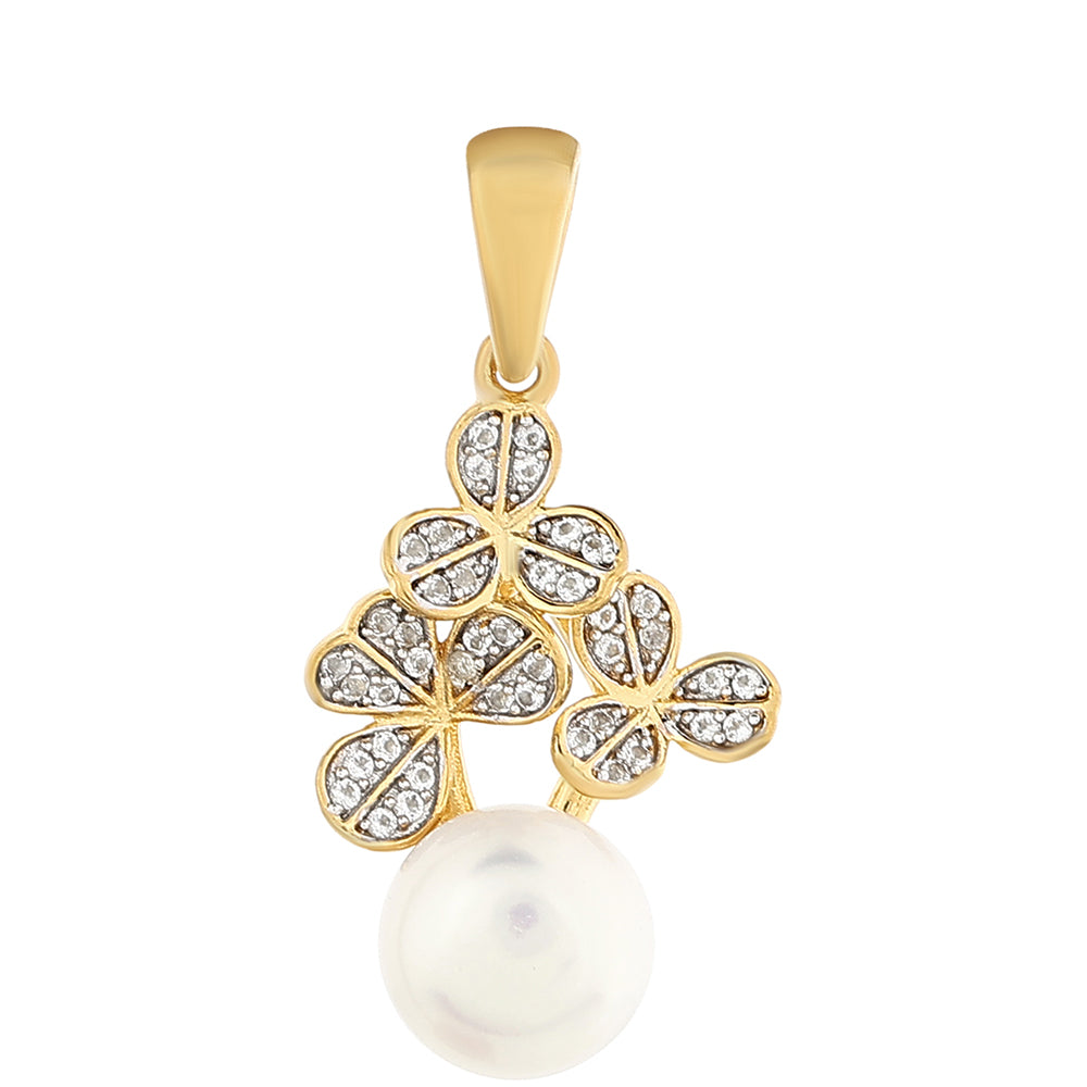 Pendente de Prata com Banho de Ouro com Pérola Cultivada de Baroque e Topázio Branco 1 