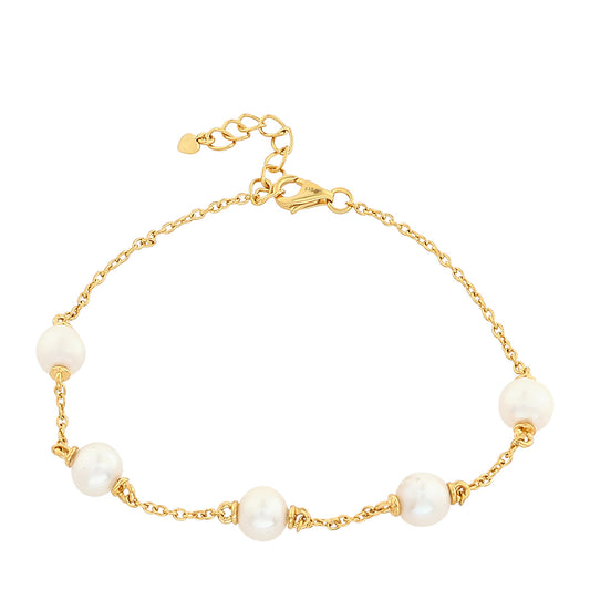 Pulseira de Prata com Banho de Ouro com Pérola Cultivada de Baroque