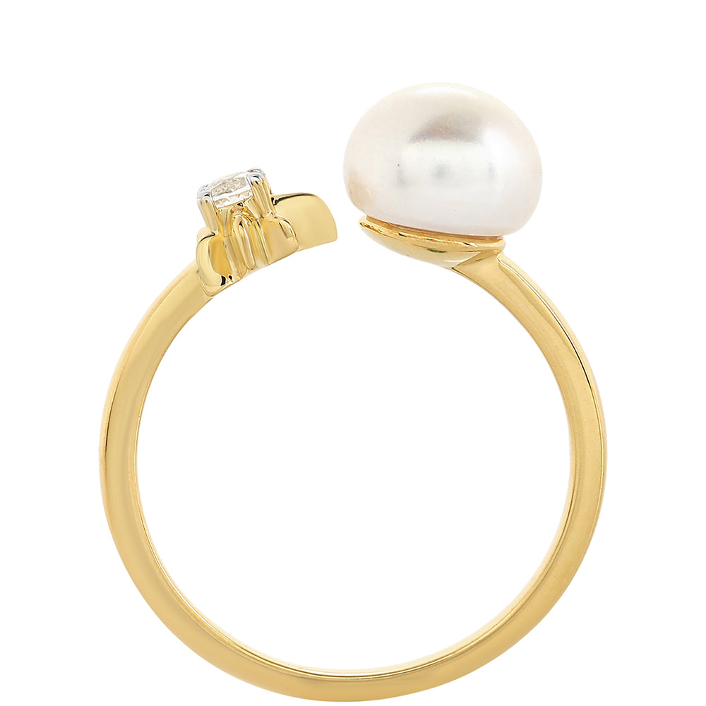 Anel de Prata com Banho de Ouro com Pérola Cultivada de Baroque e Topázio Branco 3 