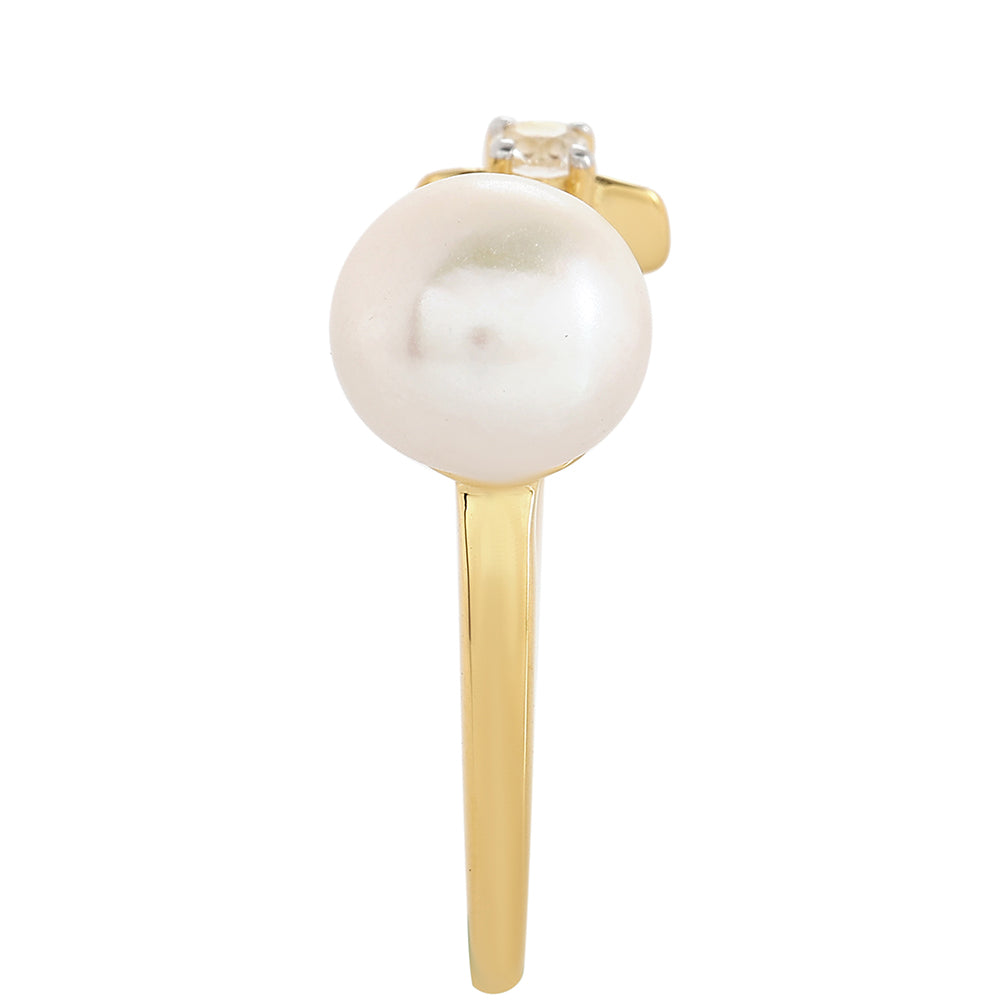 Anel de Prata com Banho de Ouro com Pérola Cultivada de Baroque e Topázio Branco