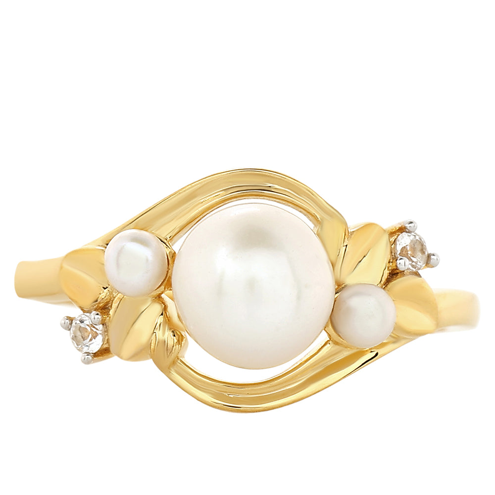 Anel de Prata com Banho de Ouro com Pérola Cultivada de Baroque e Topázio Branco