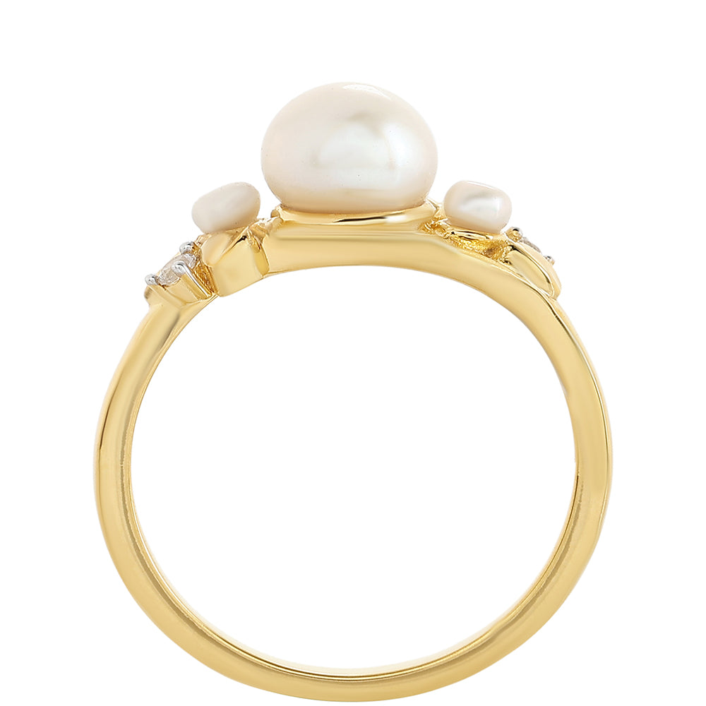 Anel de Prata com Banho de Ouro com Pérola Cultivada de Baroque e Topázio Branco
