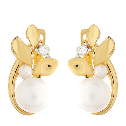 Brincos de Prata com Banho de Ouro com Pérola Cultivada de Baroque e Topázio Branco