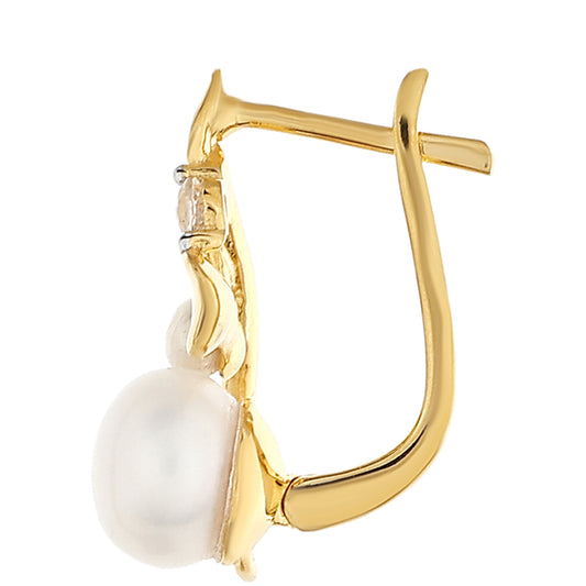 Brincos de Prata com Banho de Ouro com Pérola Cultivada de Baroque e Topázio Branco