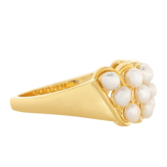 Anel de Prata com Banho de Ouro com Pérola Cultivada de Baroque  Contraste: Cabeca de Veado (800)