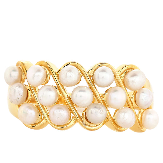 Anel de Prata com Banho de Ouro com Pérola Cultivada de Baroque  Contraste: Cabeca de Veado (800)