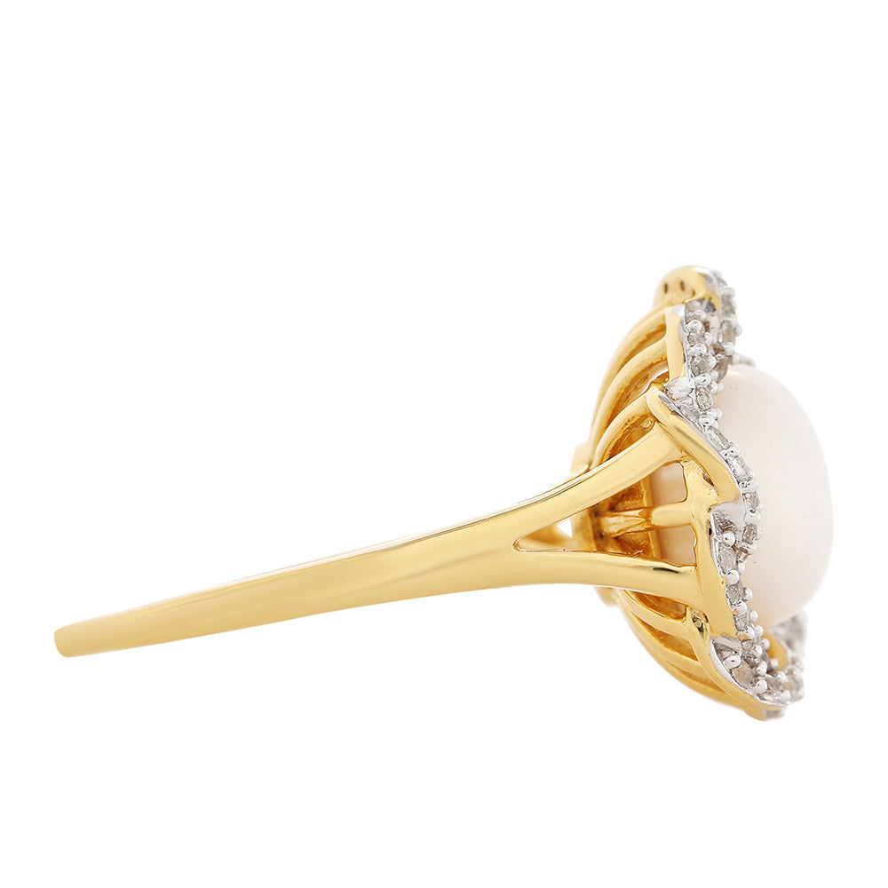 Anel de Prata com Banho de Ouro com Pérola Cultivada de Baroque e Topázio Branco  Contraste: Cabeca de Veado (800)